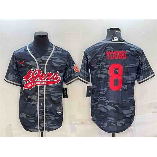Men San Francisco 49ers #8 Steve Young Grey Red Camo With Patch Cool Base Stitched Baseball Jersey->san francisco 49ers->NFL Jersey