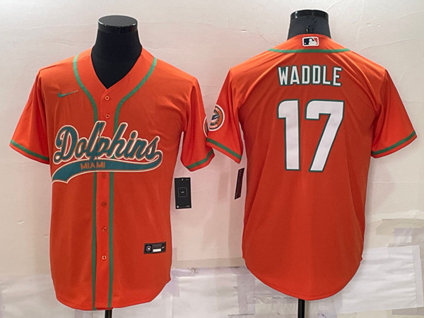 Men's Miami Dolphins #17 Jaylen Waddle Orange Cool Base Stitched Baseball Jersey->los angeles rams->NFL Jersey