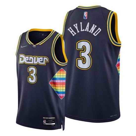 Men Denver Nuggets #3 Nah Shon Hyland Navy 2021 22 City Edition 75th Anniversary Stitched Jersey->denver nuggets->NBA Jersey