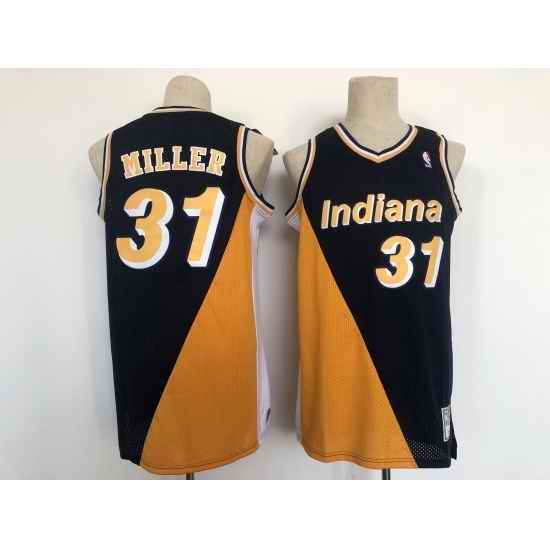 Men's Indiana Pacers #31 Reggie Miller Authentic Black-Yellow Throwback NBA Jersey->golden state warriors->NBA Jersey