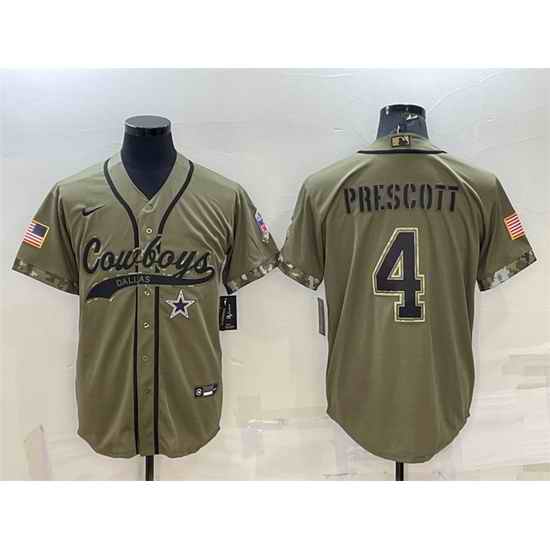 Men Dallas Cowboys #4 Dak Prescott 2022 Olive Salute To Service Cool Base Stitched Baseball Jersey->dallas cowboys->NFL Jersey