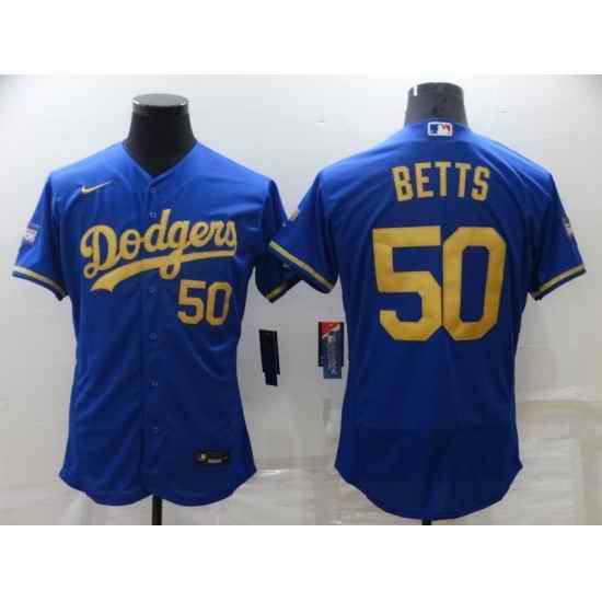 Men Los Angeles Dodgers #50 Mookie Betts Blue Gold 2020 World Series Flex Base Stitched Jersey->boston red sox->MLB Jersey