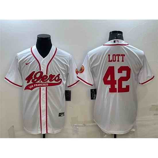 Men San Francisco 49ers #42 Ronnie Lott White With Patch Cool Base Stitched Baseball Jersey->san francisco 49ers->NFL Jersey