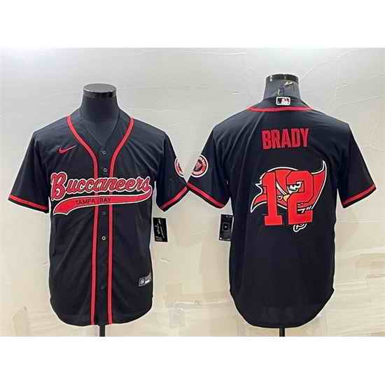 Men Tampa Bay Buccaneers #12 Tom Brady Black Team Big Logo With Patch Cool Base Stitched Baseball Jersey->washington commanders->NFL Jersey