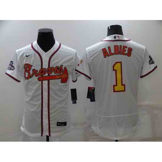 Men's Nike Atlanta Braves #1 Ozzie Albies White Gold Champions MLB Jersey->cincinnati reds->MLB Jersey