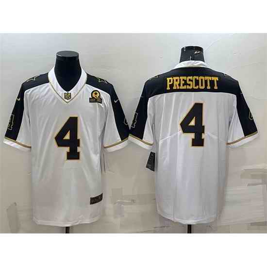 Men Dallas Cowboys #4 Dak Prescott White Gold With 1960 Patch Thanksgiving Vapor Untouchable Limited Stitched Football Jersey->dallas cowboys->NFL Jersey