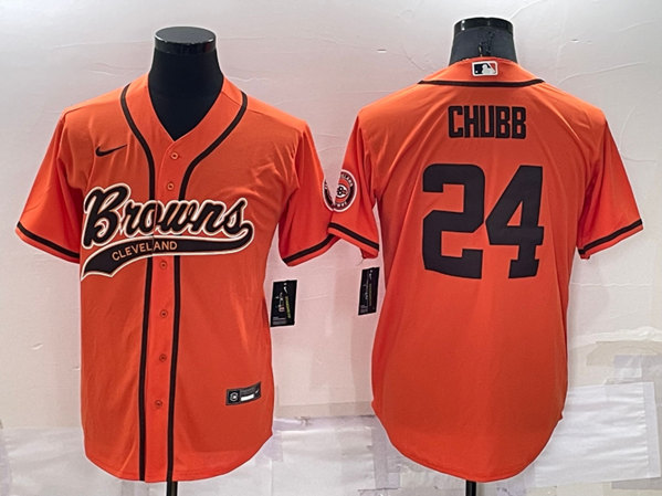 Men's Cleveland Browns #24 Nick Chubb Orange Cool Base Stitched Baseball Jersey->chicago bears->NFL Jersey