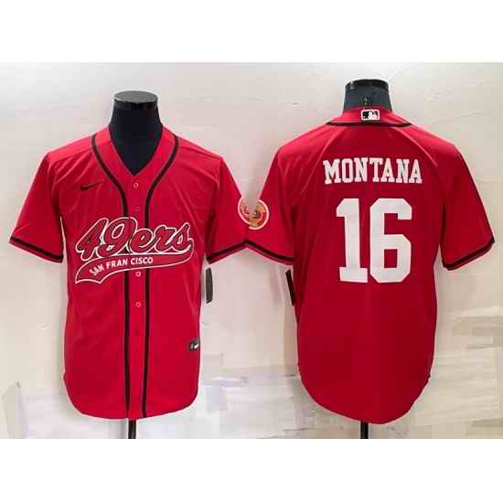 Men San Francisco 49ers #16 Joe Montana Red Cool Base Stitched Baseball Jersey->new england patriots->NFL Jersey