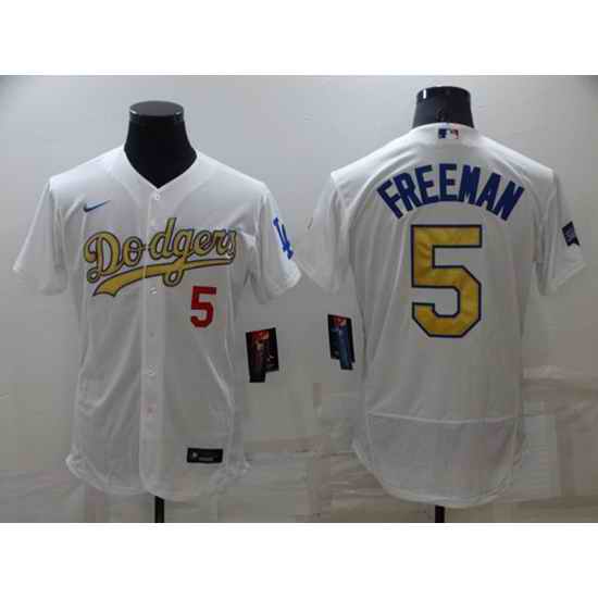 Men's Los Angeles Dodgers #5 Freddie Freeman White Gold Flex Base Stitched Jersey->los angeles dodgers->MLB Jersey
