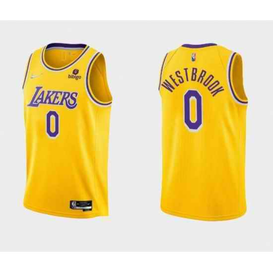 Men Los Angeles Lakers #0 Russell Westbrook Bibigo Yellow Stitched Basketball Jersey->philadelphia 76ers->NBA Jersey