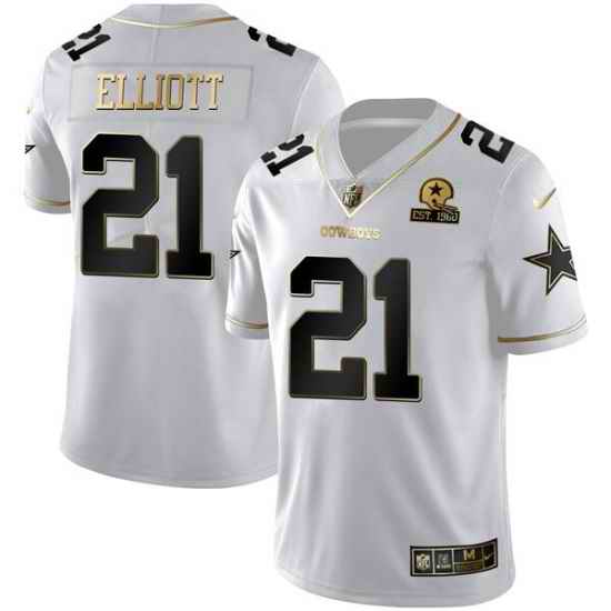 Men Dallas Cowboys #21 Ezekiel Elliott White Golden Edition With 1960 Patch Limited Stitched Jersey->atlanta falcons->NFL Jersey