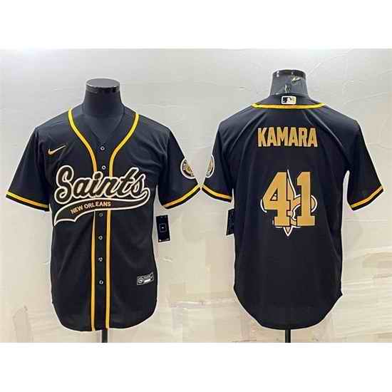 Men New Orleans Saints #41 Alvin Kamara Black Team Big Logo With Patch Cool Base Stitched Baseball Jersey->baltimore ravens->NFL Jersey