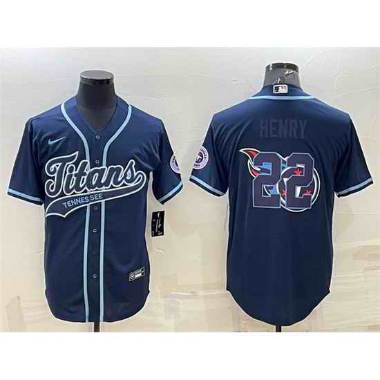 Men Tennessee Titans #22 Derrick Henry Navy Team Big Logo With Patch Cool Base Stitched Baseball Jersey->green bay packers->NFL Jersey