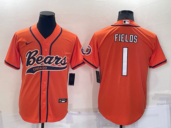 Men's Chicago Bears #1 Justin Fields Orange Cool Base Stitched Baseball Jersey->buffalo bills->NFL Jersey