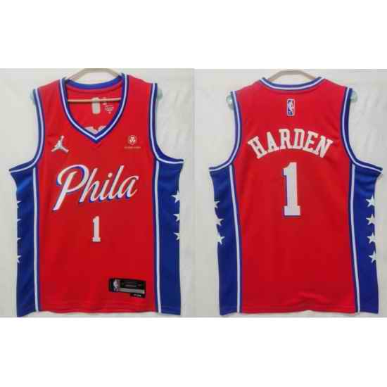 Men Jordan Philadelphia 76ers #1 James Harden statement edition Red Stitched jersey->texas rangers->MLB Jersey