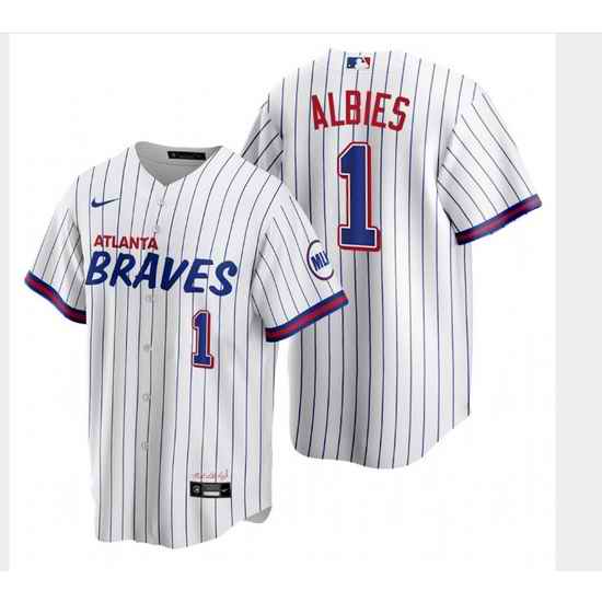 Men's Nike Atlanta Braves #1 Ozzie Albies White City Player Jersey->chicago white sox->MLB Jersey