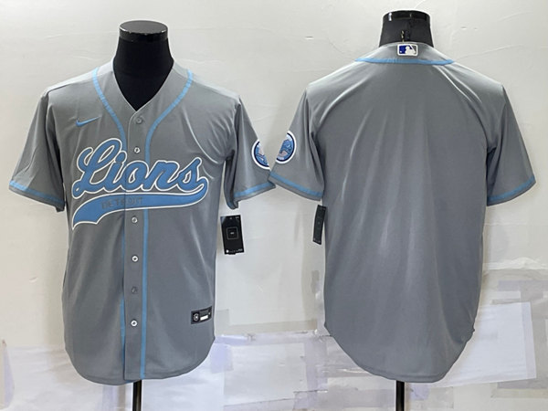 Men's Detroit Lions Blank Gray Cool Base Stitched Baseball Jersey->denver broncos->NFL Jersey