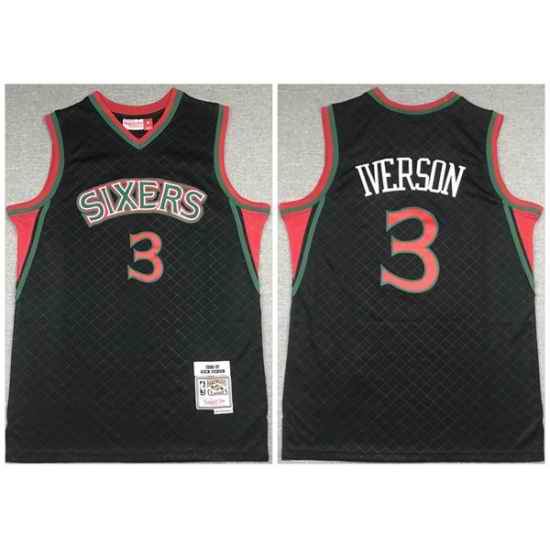 Men Philadelphia 76ers #3 Allen Iverson Black Throwback Stitched Jersey->phoenix suns->NBA Jersey