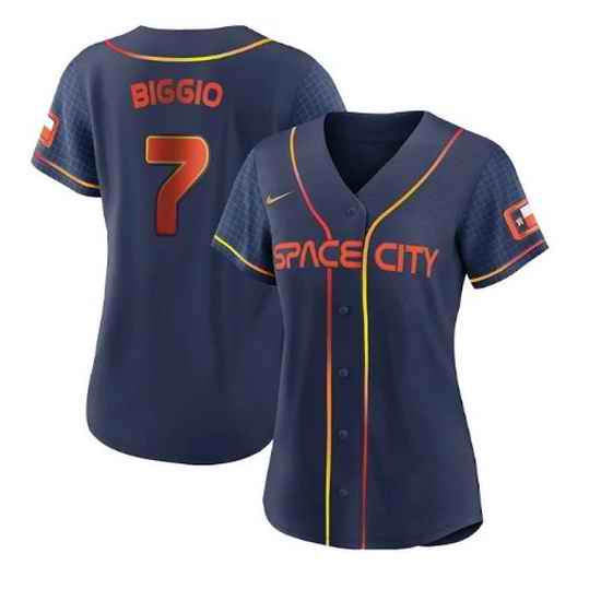 Women Houston Astros #7 Craig Biggio 2022 Navy City Connect Stitched Jersey 28Run Small 2->milwaukee brewers->MLB Jersey