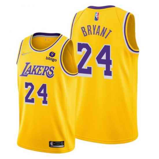 Men Los Angeles Lakers #24 Kobe Bryant Bibigo Yellow Stitched Basketball Jersey->miami heat->NBA Jersey