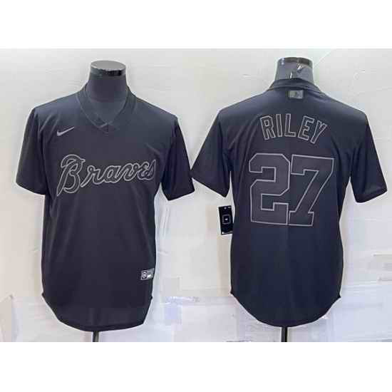 Men Atlanta Braves #27 Austin Riley Black Pitch Black Fashion Replica Stitched Jersey->youth mlb jersey->Youth Jersey
