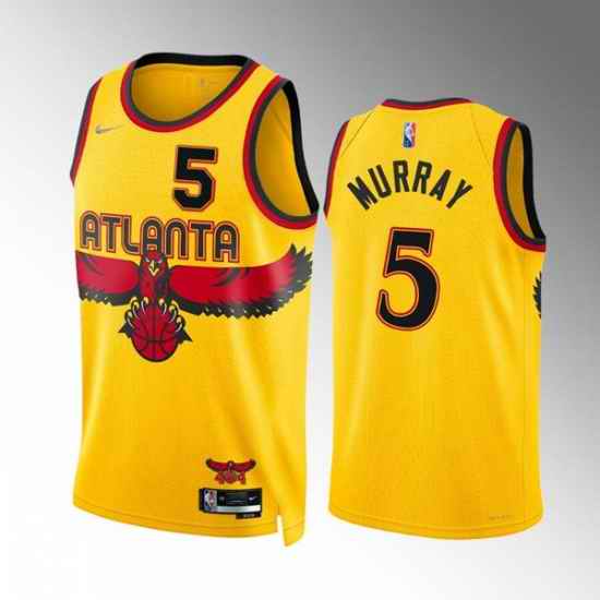 Men Atlanta Hawks #5 Dejounte Murray Yellow City Edition Stitched Jersey->chicago bulls->NBA Jersey