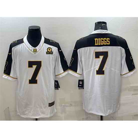 Men Dallas Cowboys #7 Trevon Diggs White Gold With 1960 Patch Thanksgiving Vapor Untouchable Limited Stitched Football Jersey->dallas cowboys->NFL Jersey