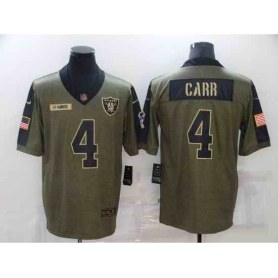 Men's Oakland Raiders #4 Derek Carr Nike Olive 2021 Salute To Service Limited Jersey->new england patriots->NFL Jersey