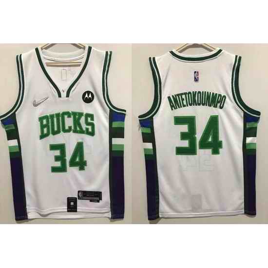 Men Nike Milwaukee Bucks #34 Giannis Antetokounmpo White 2021 #22 75th Anniversary Swingman City Edition Stitched Jersey->los angeles lakers->NBA Jersey