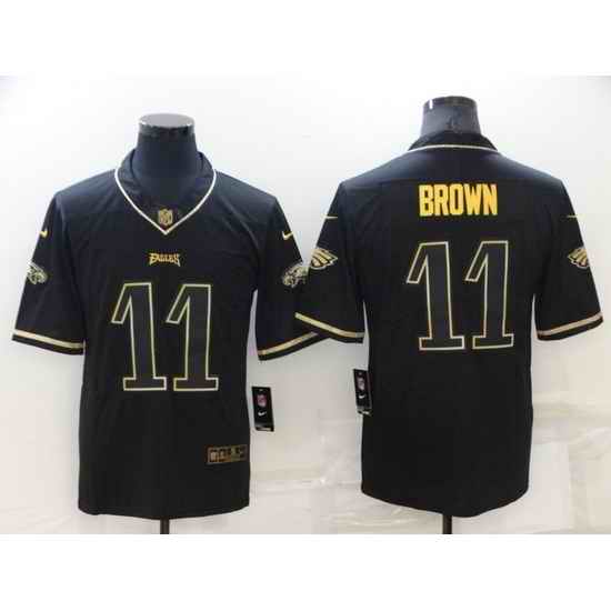 Men Philadelphia Eagles #11 A J Brown Black Gold Salute To Service Limited Stitched jersey->cleveland browns->NFL Jersey