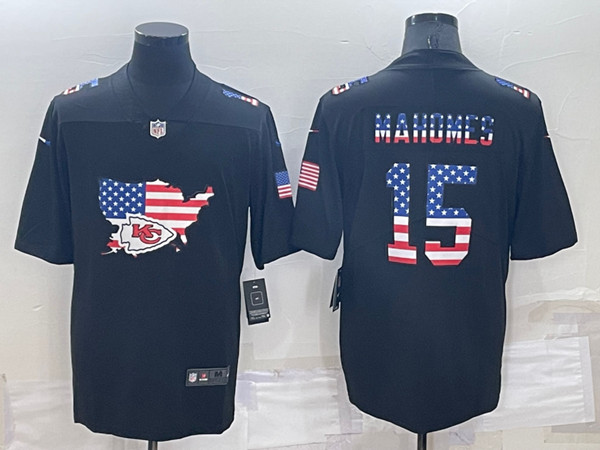 Men's Kansas City Chiefs #15 Patrick Mahomes Black USA Flag Limited Stitched Jersey->green bay packers->NFL Jersey