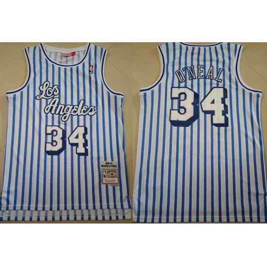 Men Los Angeles Lakers #34 Shaq O'Neal white trips Hardwood Classic Mitchell Ness Throwback NBA Jersey->los angeles clippers->NBA Jersey