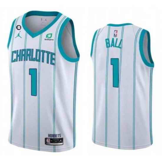 Men Charlotte Hornets #1 LaMelo Ball White No 6 Patch Stitched Basketball Jersey->chicago bulls->NBA Jersey