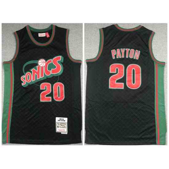 Men Oklahoma City Thunder #20 Gary Payton Black 1995 96 Throwback SuperSonics Stitched Jersey->oklahoma city thunder->NBA Jersey