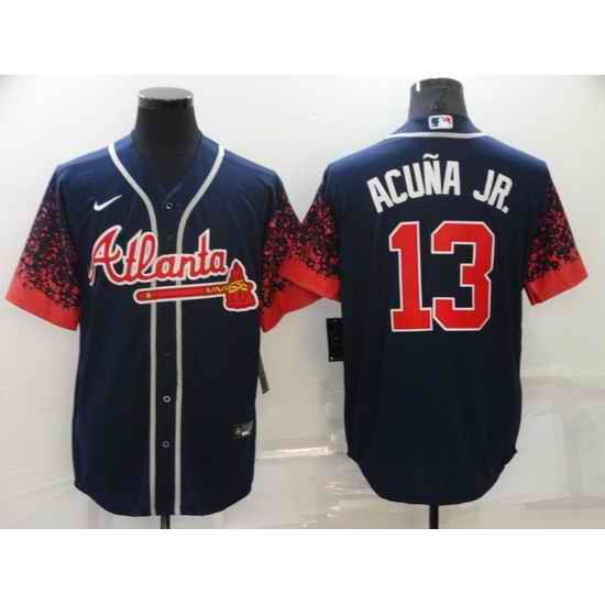 Men's Nike Atlanta Braves #13 Ronald Acuna Jr Navy 2021 New Jersey->toronto blue jays->MLB Jersey