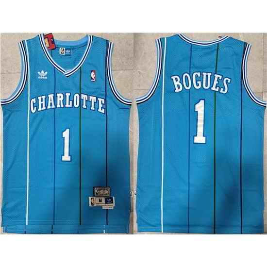 Men Charlotte Hornets #1 Muggsy Bogues Blue Mitchell  26 Ness Throwback Stitched Jersey->chicago bulls->NBA Jersey