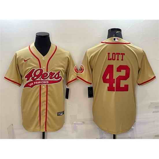 Men San Francisco 49ers #42 Ronnie Lott Gold With Patch Cool Base Stitched Baseball Jersey->san francisco 49ers->NFL Jersey