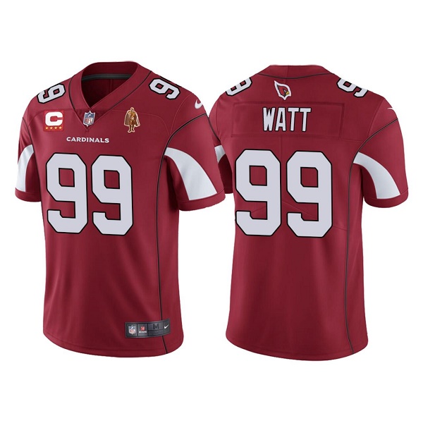 Men's Arizona Cardinals #99 J.J. Watt Red With C Patch & Walter Payton Patch Limited Stitched Jersey->arizona cardinals->NFL Jersey