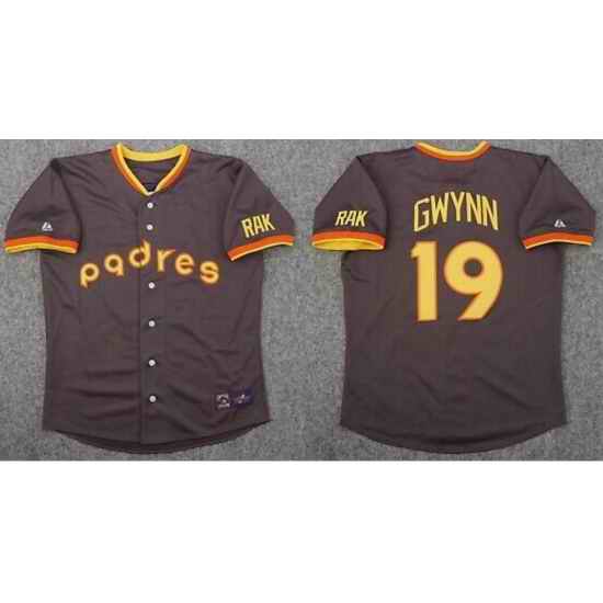 Men San Diego Padres #19 Tony Gwynn Brown Throwback MLB Jersey->houston astros->MLB Jersey