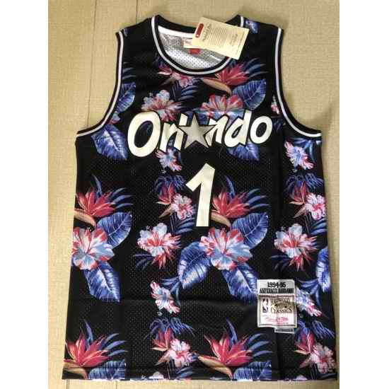 Men Orlando Magic #1 Tim Hardway Black Mitchell Ness NBA Stitched Jersey->miami heat->NBA Jersey