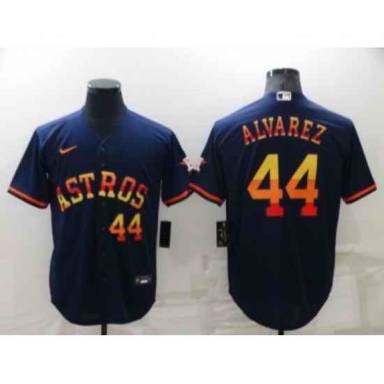 Men's Houston Astros #44 Yordan Alvarez Number Navy Blue Rainbow Stitched MLB Cool Base Nike Jersey->houston astros->MLB Jersey