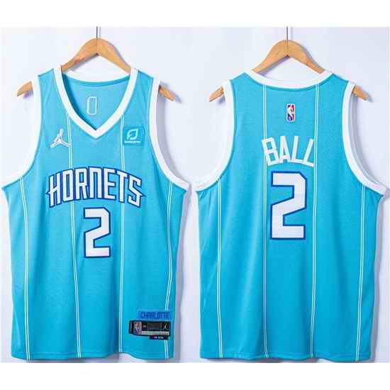 Men Charlotte Hornets #2 LaMelo Ball Blue 75th Anniversary Stitched NBA JerseyS->chicago bulls->NBA Jersey