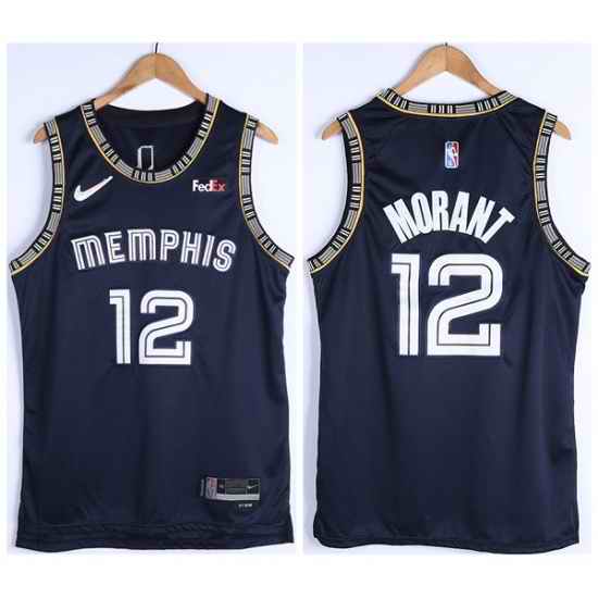 Men Memphis Grizzlies #12 Ja Morant 75th Anniversary 2021 Navy Swingman Stitched Jersey->los angeles lakers->NBA Jersey