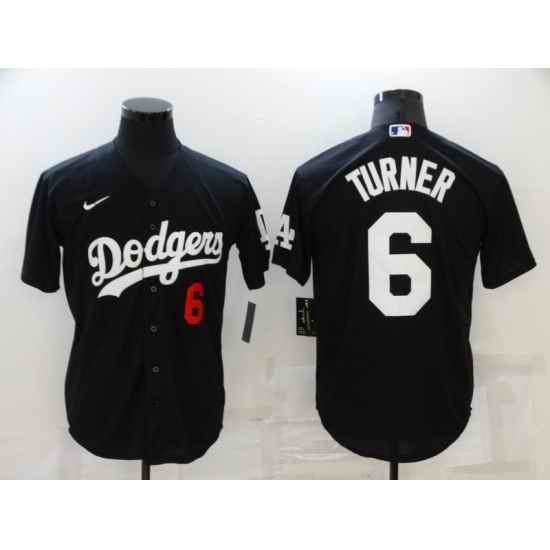 Men's Nike Los Angeles Dodgers #6 Trea Turner Black Jersey->houston astros->MLB Jersey