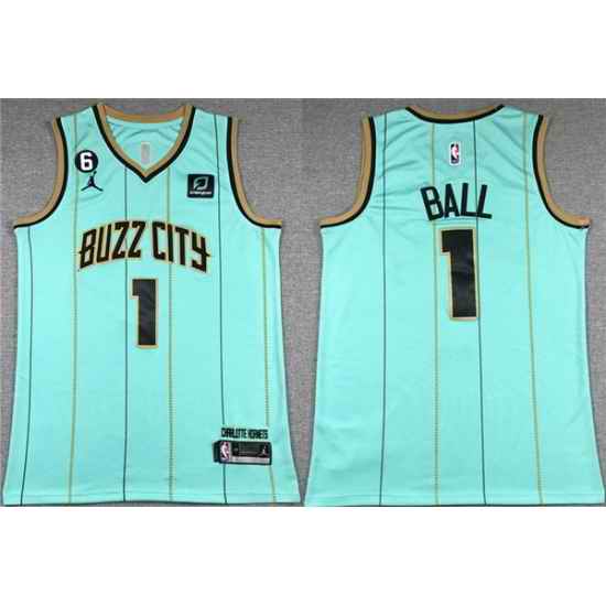 Men Charlotte Hornets #1 LaMelo Ball Teal No 6 Patch Stitched Basketball Jersey->chicago bulls->NBA Jersey