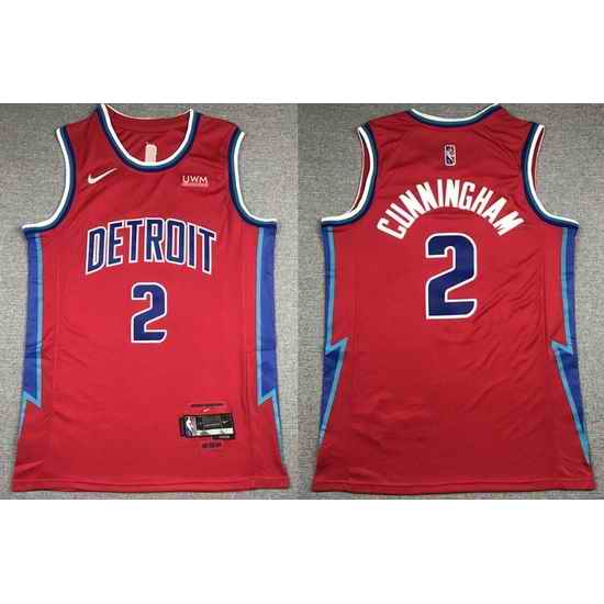 Men Detroit Pistons #2 Cade Cunningham Red 2021 75th Anniversary City Edition Player Jersey->chicago bulls->NBA Jersey