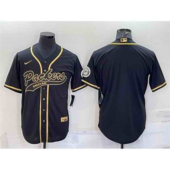 Men Green Bay Packers Blank Black Gold With Patch Cool Base Stitched Baseball Jersey->green bay packers->NFL Jersey