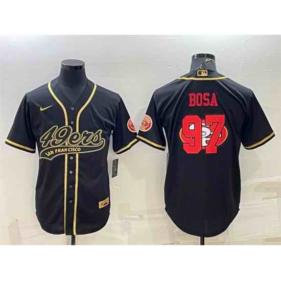 Men San Francisco 49ers #97 Nick Bosa Black Gold Team Big Logo With Patch Cool Base Stitched Baseball Jersey->seattle seahawks->NFL Jersey