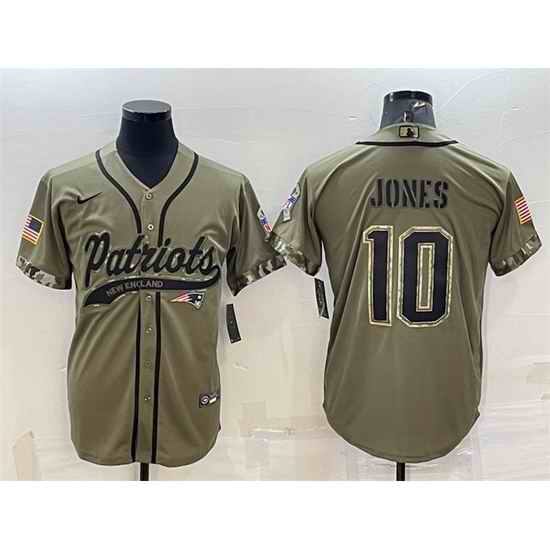 Men New England Patriots #10 Mac Jones Olive 2022 Salute To Service Cool Base Stitched Baseball Jersey->new england patriots->NFL Jersey