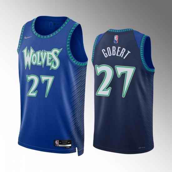 Men Minnesota Timberwolves 27 Rudy Gobert 2021 #22 Blue City Edition 75th Anniversary Swingman Stitched Jersey->memphis grizzlies->NBA Jersey